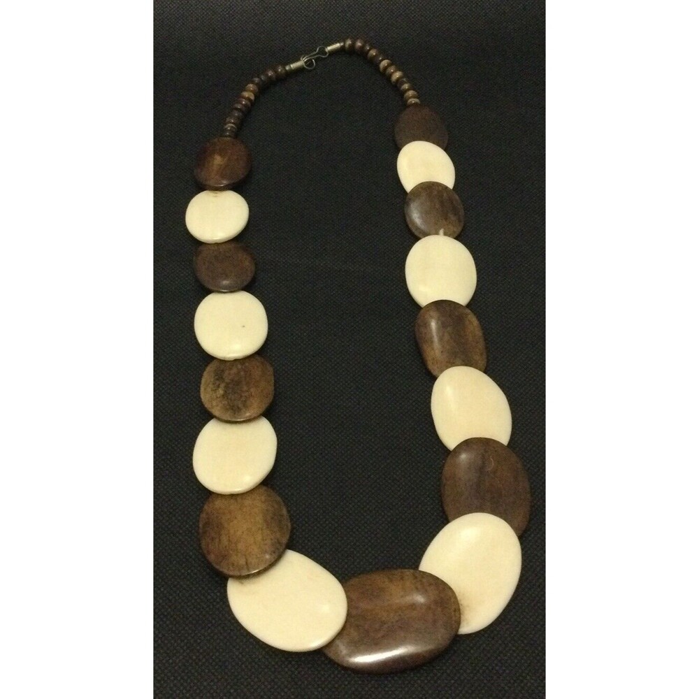 Vintage Chunky Bone Wood Disc Necklace African Boho Tribal